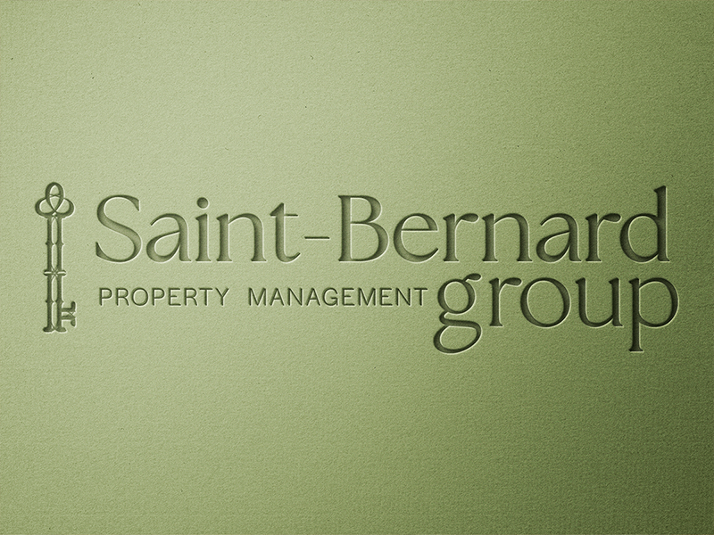 Identité visuelle de Saint-Bernard Group, conciergerie haute-gamme — logo, carte de visite sur papier création